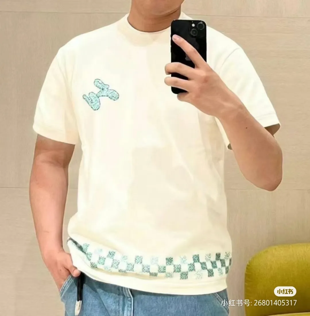 Louis Vuitton/Louis Vuitton beaded letter hem checkerboard knit short sleeves